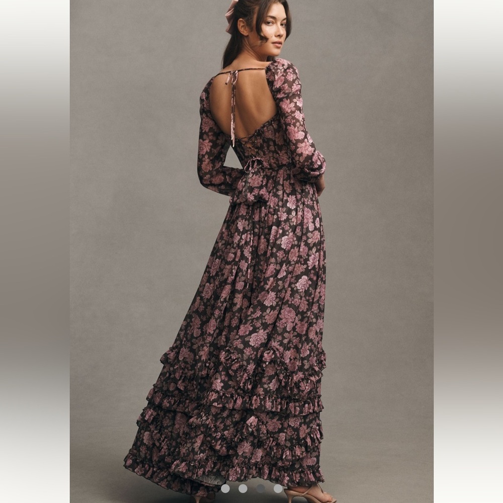 Anthropologie X V. Chapman Carmella Corset Side-Slit Chiffon Maxi Dress …